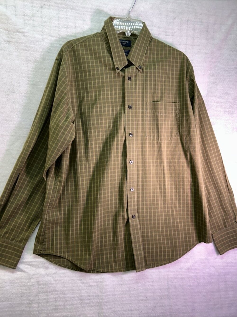 DOCKERS Men's Button Down Large Long Sleeve Shirt Pocket Casual Adult-green